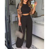 Women Elegant Short Sleeve Printed Top and Pants Two Piece Set