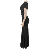 Women Sexy Sleeveless Slash Shoulder Split Dress