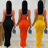 Women Sexy Strapless Ruffled Bodycon Dress