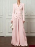 Women Blazer and Pleated Long Skirt Two Piece Set