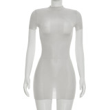 Women Sexy See-Through Short Sleeve Dress