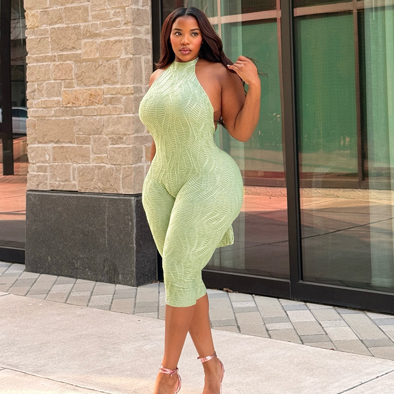 High Neck Backless Capri Jumpsuit for Club Wear