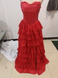 Strapless Tiered Puff Ball Gown Long Dress Slim Strapless Evening Gown（Processing time need 3-6 days）