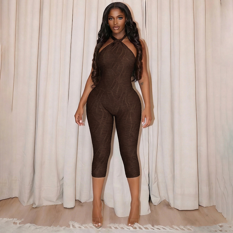 High Neck Backless Capri Jumpsuit for Club Wear