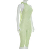 Women Sexy High Neck Backless Capri Jumpsuit