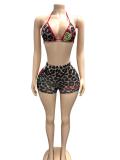 Women Leopard Print Halter Neck Sexy Bra Shorts Two Piece Set Clubwear Outfit