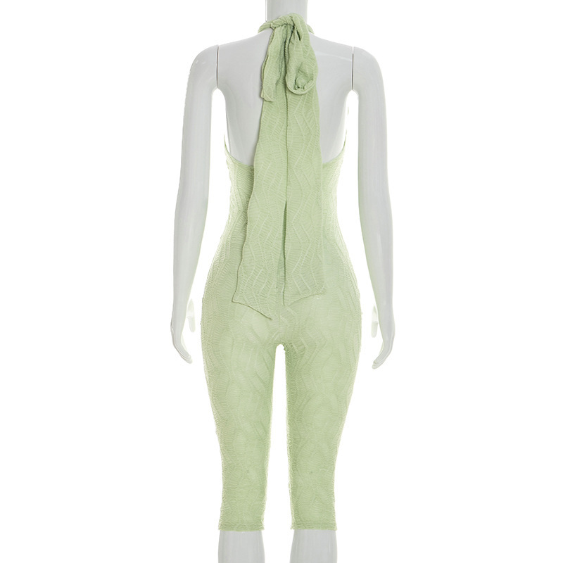 High Neck Backless Capri Jumpsuit for Club Wear