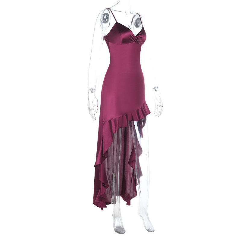 V-Neck Asymmetrical Spaghetti Strap Dress for Evening Events