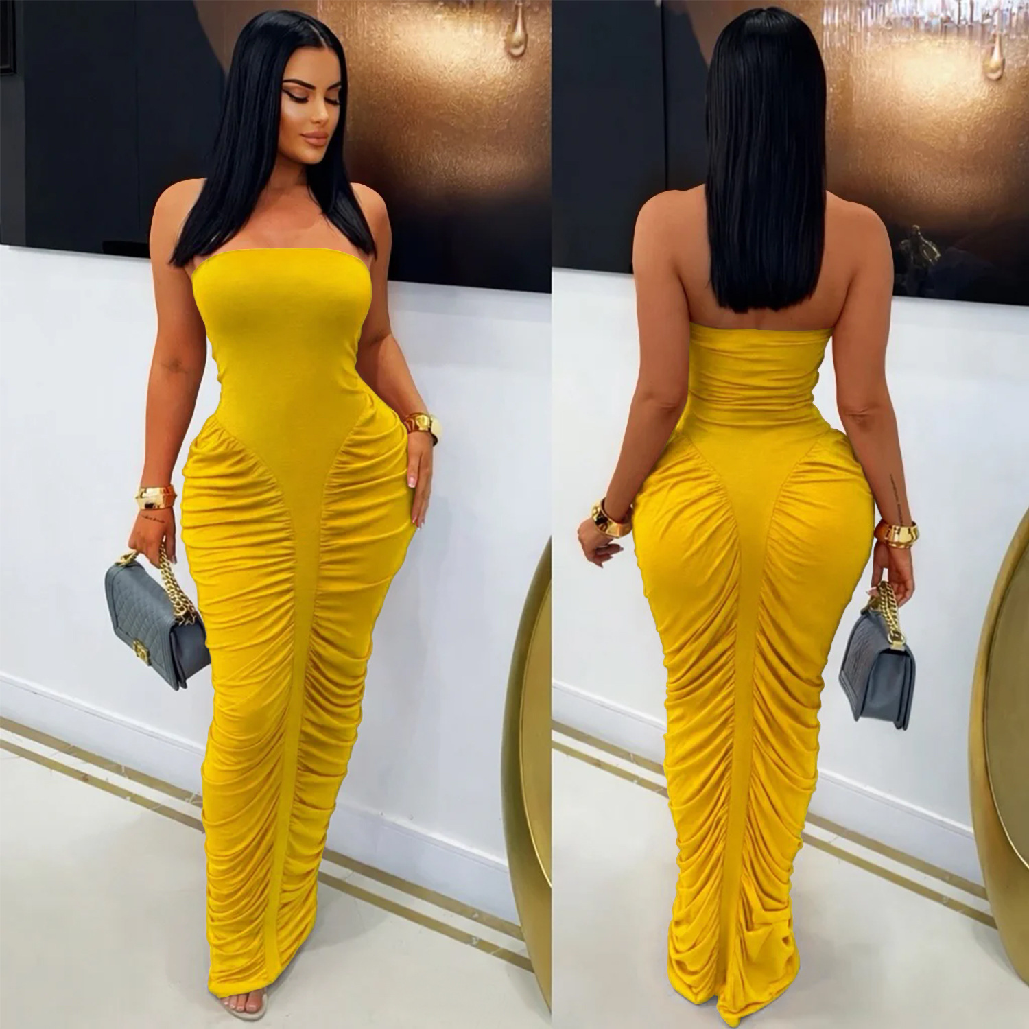 Strapless Ruffled Bodycon Dress for Evening Events