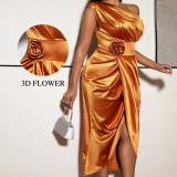 Women Sexy One Shoulder Split Bodycon Elegant Dress