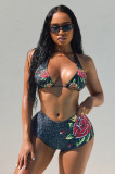 Women Leopard Print Halter Neck Sexy Bra Shorts Two Piece Set Clubwear Outfit