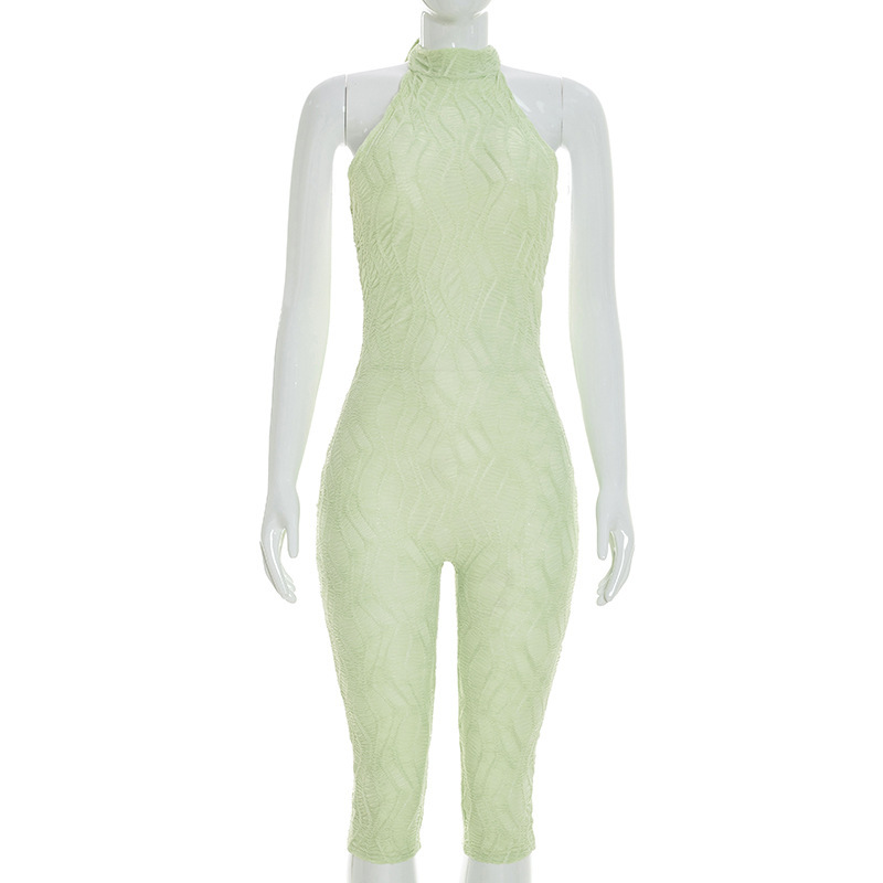 High Neck Backless Capri Jumpsuit for Club Wear