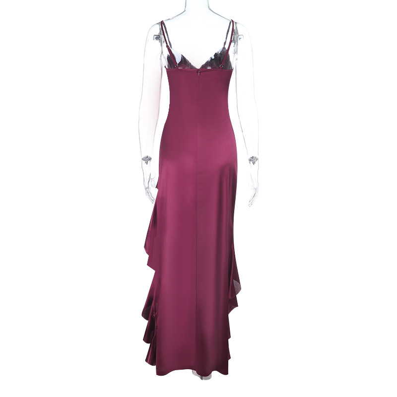 V-Neck Asymmetrical Spaghetti Strap Dress for Evening Events