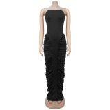 Women Sexy Strapless Ruffled Bodycon Dress