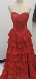 Strapless Tiered Puff Ball Gown Long Dress Slim Strapless Evening Gown（Processing time need 3-6 days）