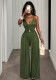 Women's Summer Solid Color Sexy Low Back Loose Wide-Leg Jumpsuit