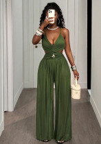 Women's Summer Solid Color Sexy Low Back Loose Wide-Leg Jumpsuit Women's Summer Solid Color Sexy Low Back Loose Wide-Leg Jumpsuit