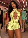 Women's Polka Dot Print Halter Neck Low Back Romper