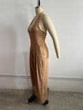 Women's Solid Color Halter Neck Zipper Jumpsuit without Belt