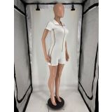 Women's Zip Short-SleeveHigh Stretch Athletic Jogging Casual Jumpsuit