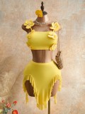 Fashion Chic Strap Ruffled Asymmetrical Two-Piece Skirt Set