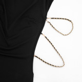 Women's High Neck Sleeveless Hollow Out Chain Mini Dress