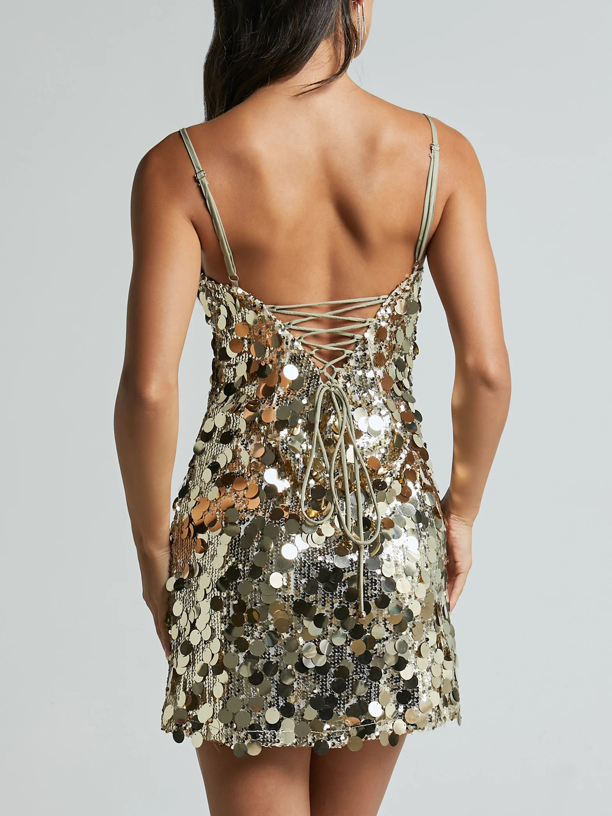 Sequin Spaghetti Strap Bodycon Dress for Evening Parties