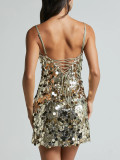 Women Sequin Spaghetti Strap Sexy Bodycon Dress