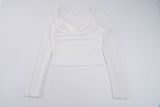 Women See Through Long Sleeve Lace Patchwork Ruched Cowl Neck T Shirt Top
