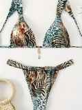 Women Leopard Print Halter Neck Lace Up Sexy Beach Holidays Two Pieces Swimwear