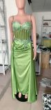 Satin Slit Sexy Evening Gown Strap Long Dress Slim Waist Slimming Ball Gown（Processing time need 3-6 days）