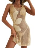 Women Summer Beach Holidays Sexy Flower Cut Out Slit Sleeveless Dress