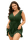 Plus Size Women V Neck Drawstring Ruffle Two Pieces Swimwear