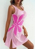 Women Summer Beach Holidays Sexy Flower Cut Out Slit Sleeveless Dress