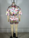 Women's Pineapple Umbrella Print Beach Short-Sleeve Shirt Shorts Set