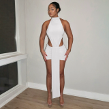 Spring Women's Solid Patchwork Hollow Sleeveless Bodycon Mini Dress