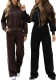 Women's Color-Block Stand Collar Zip Wide-Leg Pants Casual Two-Piece Set