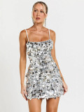 Women Sequin Spaghetti Strap Sexy Bodycon Dress