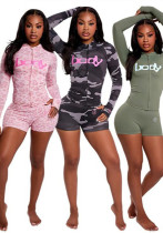 Trendy Print Sports Zip Hoodie and Shorts Two-Piece Set for Women Trendy Print Sports Zip Hoodie and Shorts Two-Piece Set for Women