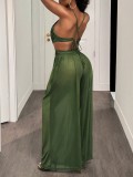 Women's Summer Solid Color Sexy Low Back Loose Wide-Leg Jumpsuit