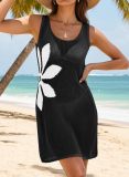 Women Summer Beach Holidays Sexy Flower Cut Out Slit Sleeveless Dress