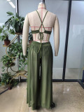 Women's Summer Solid Color Sexy Low Back Loose Wide-Leg Jumpsuit