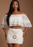 Women's Sweet Floral Lace Off-Shoulder Top Bodycon Skirt Two-Piece Set