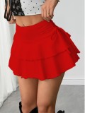 Women's Spring/Summer Fashion Cascading Ruffles High-Waist Solid Color Skirt