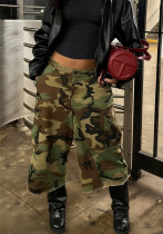 Women Summer Button Zipper Camouflage Cargo Tassel Pants