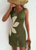 Women Summer Beach Holidays Sexy Flower Cut Out Slit Sleeveless Dress