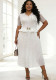 Plus Size Women Ruched Lace Elegant Short Sleeve Pleated Maxi Dress