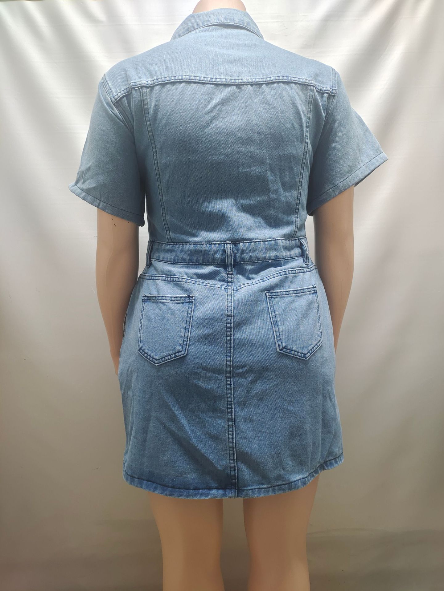 Button-Down Short-Sleeve Denim Dress for Casual Streetwear