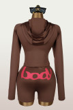 Trendy Print Sports Zip Hoodie and Shorts Two-Piece Set for Women