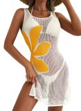 Women Summer Beach Holidays Sexy Flower Cut Out Slit Sleeveless Dress